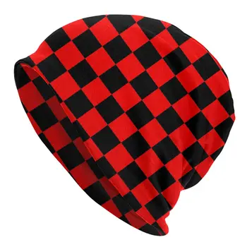 Червена И Черна Шапка С Модел на шахматна дъска модел, Градинска Вязаная Шапка За Мъже И Жени, Есенно-Зимни Топли Каре Геометрични Шапки, Шапки