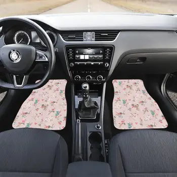 Комплект автомобилни Постелки с розови флорални цветя, Предните и Задните Стелки за автомобили, Автомобилни Аксесоари