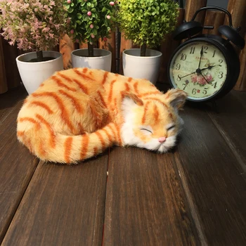около 20x17 см сладка жълта зернистая модел котки от пластмаса и кожа, спящата котка, украса за дома, ръчно изработени, подарък s2674