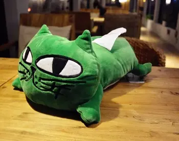 Плюшен играчка 1бр, 40 см карикатура забавен зелен ok котка кукла, хартиени кърпи за ръце калъф кутия за салфетки мека играчка украса на масата подарък