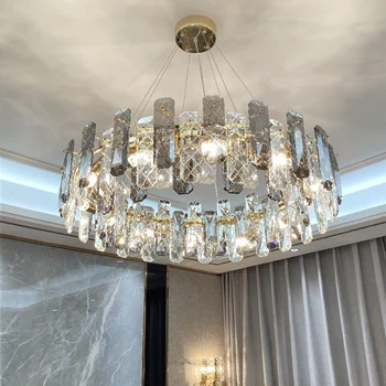 Модерна кристален полилей светлина в хола има договор атмосфера светлина в трапезарията луксозен декоративен геометричен светлина от кристал