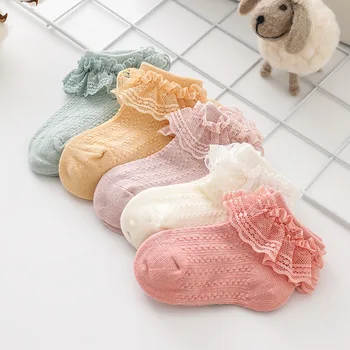 2023 Модни Чорапи с волани за новородени бебета и момичета, памучни чорапи до глезена с волани и завързана за украшение, Чорапи за новородени от 0 до 2 години