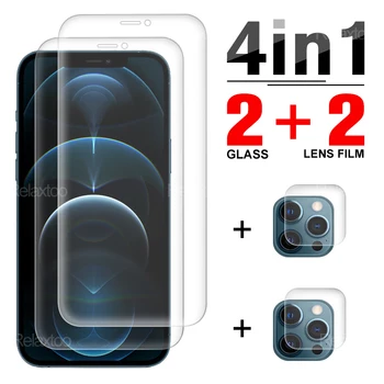 4-в-1 Калъф от закалено стъкло За iPhone SE 2020 12 Защитно фолио за екран За iPhone 12 Pro 12 Pro Max 12 Мини-фолио за обектива на камерата на телефона
