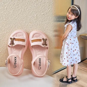 Детски модни красиви обемни инкрустиран Мечка летни нови Универсални Ежедневни спортни Сандали с отворени пръсти 2022 г., детски обувки на плоска подметка