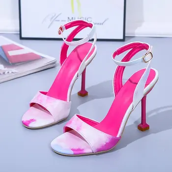 2022 Дамски сандали Пикантни обувки на дебел Висок ток с Катарама ярки Едноцветни Цветове Ежедневни Летни Обувки Дамски Обувки Вечерни Дамски Сандали