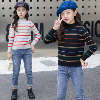 Пролетно-есенни Комплекти, пуловери за момичета, 2022 г., Нови предмети, жилетка с кръгло деколте за момичета в корейски стил + Дънки, 2 бр./компл.