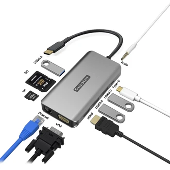 Sipolar Type c Мултифункционален хъб 10 в 1 зарядно устройство USB3.0 PD RJ-45 на USB C до 4k, HDMI За лаптоп Macbook HUAWEI, XiaoMi