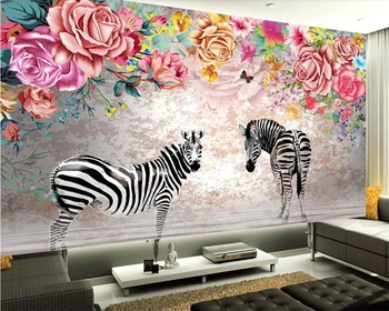Beibehang Потребителски тапети красива зебра цвете Скандинавски ТЕЛЕВИЗИЯ фон стени тапети, хол, спалня фреска, 3d тапети