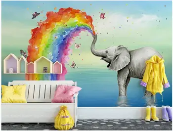 3d стенописи тапети за хола Лесен сладък слон акварел детски начало декор снимка тапети за стени d 3