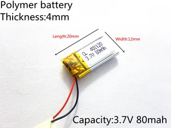 3,7 В, 80 ма, 401220 PLIB; полимерна литиево-йонна/литиево-йонна батерия за GPS, mp3, mp4, mp5, dvd, bluetooth, модел играчка е мобилен bluetooth