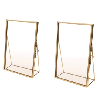 2 бр Проста Антични правоъгълна Отделно Стоящи фоторамка от Прозрачно стъкло за Декорация на дома - Злато, 10,2 x 15,3 см и 15,2 x