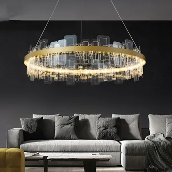 Скандинавска атмосфера, модерен кръгъл полилей модерен светлина луксозна трапезария и хол дизайн полилей креативна лампа акрил
