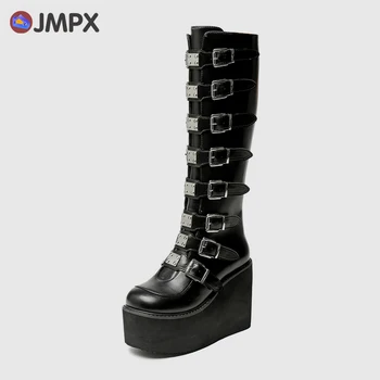 JMPX/Новост 2022 г.; дамски обувки в стил пънк; модни черни ботильоны в готически стил на танкетке и високи токчета; Големи Размери 43; Ботильоны Ins; Лидер на продажбите; висок клас на платформа