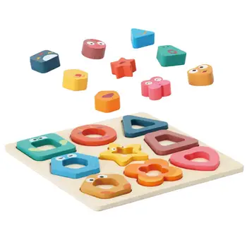 Дървена Форма Пъзел Геометрична Форма Пъзел Играчка с Дъска Цвят Познавателни Уроци по Математически Играчки за Деца в Предучилищна Възраст Момчетата на Детето