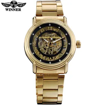 WINNER модни луксозни мъжки механични часовници, ежедневни маркови мъжки автоматичен часовник с виртуален скелет каишка от неръждаема стомана reloj hombre