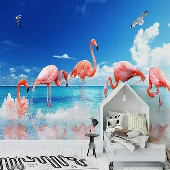 Потребителски Стенни Тапети Модерен Минималистичен Малък Свеж Морски Фламинго Фон На Стената