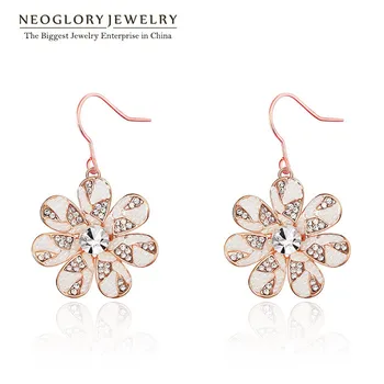 Neoglory Австрийски Кристал Rose Gold Цвят Висящи Обеци Brincos за Жени, Модни Бижута 2020 Гореща Разпродажба