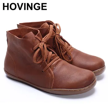 HOVINGE /35-42/Женски ботильоны; дамски обувки ръчна изработка от естествена кожа; сезон пролет-есен, обувки дантела с квадратни пръсти; дамски обувки (5