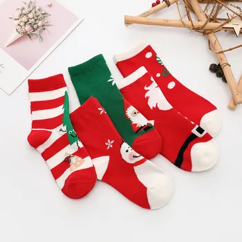 Детски меки памучни чорапи за малки деца, 5 чифта/лот, за малки момчета и момичета, сладки мультяшные Топли Шарени Модни Коледни Чорапи, есенно-зимни аксесоари