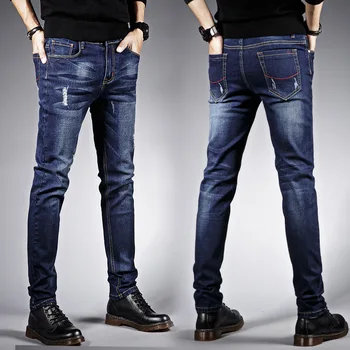 Модерен мъжки дънкови панталони, стрейчевые тъмно синьо тесни дънки за мъже, ежедневни тесни дънки за мъже, корейски дънки за панталони