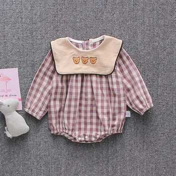Пролетно облекло за новородени момичета, гащеризон за новородено, комплекти костюми в клетката за момичета, детски костюм на 1 рожден ден, гащеризон