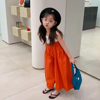 MILA CHOU/2022 Летните Модни Тела за Малки Момичета в корейски стил, с Широки Штанинами, Всекидневни Свободен Гащеризон, Детски Дрехи