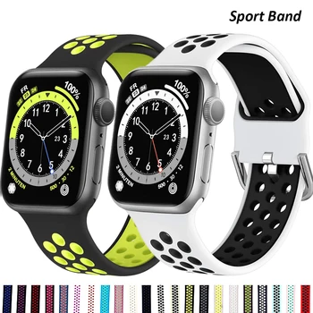 Силиконов Ремък За Apple Watch band 44 мм 40 мм 38 мм 42 мм 44 мм мека Дишаща каишка за часовник гривна iWatch serie 3 4 5 6 7 se band