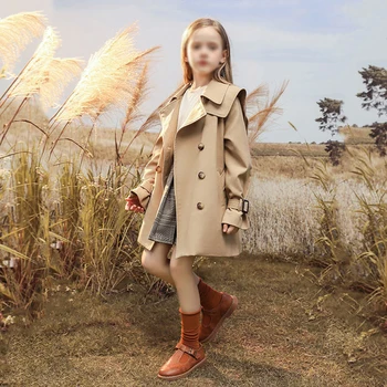Бебешко яке Пролетно-есенна Мода Однотонная Проста атмосферни ветровка е със средна дължина За Момичета