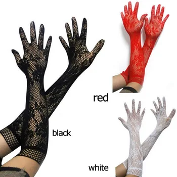 Дамски Секси Мрежести, Прозрачни Ластични Дантелени Ръкавици С Дълги ръкави И Цветен Модел За Булката, Готически Ръкавици В стил пънк, Маскарадните Елегантни Ръкавици