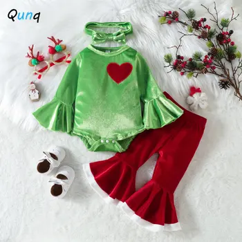Qunq/есента Коледен костюм за малките момчета и момичета, гащеризон с изгорени ръкави + разкроена панталони, комплект от 2 теми, Ежедневен детски дрехи от 3 до 8 години
