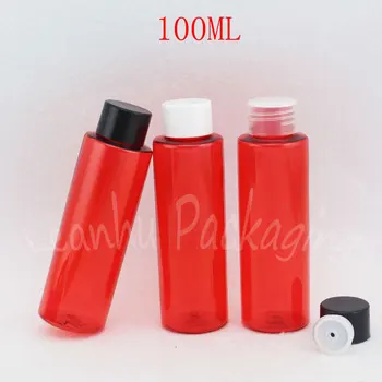 100 мл Червена пластмасова бутилка с плосък рамо, 100 мл лосион / тонер / вода, празен козметични контейнер ( 50 бр./ лот)