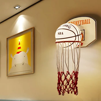 Творчески баскетбол хол, спалня лампи момчета момичета детска стая, нощно шкафче, с монтиран на стената лампа модерен карикатура спортен монтиран на стената лампа