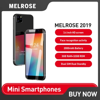 Melrose 2019 4G LTE телефон, Супер Мини, смарт телефони 3,4 Инчов ултра тънък Четириядрен Мобилен Телефон Android 8,1 Разпознаване на лица, 5 Mp