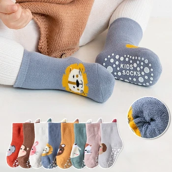 3 чифта детски Чорапи от 0 до 3 години, Есенно-зимни Изолирана Хавлиени Чорапи-кърпи с анимационни герои, Нескользящие Чорапи за деца, Чорапи за новородени