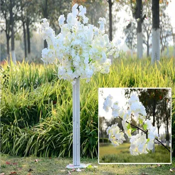 Бяла Череша Цъфти Изкуствени Цветя Клони за Сватбена Арка на Моста Украса на Тавана Фон Стенен Фалшив Декор на Цвете