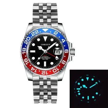 Луксозни Автоматични Часовници Corgeut GMT За Мъже, 40 мм, Керамични Панели, Сапфировые, Светещи, 100 М, Водоустойчив спортен Часовник Reloj Hombre