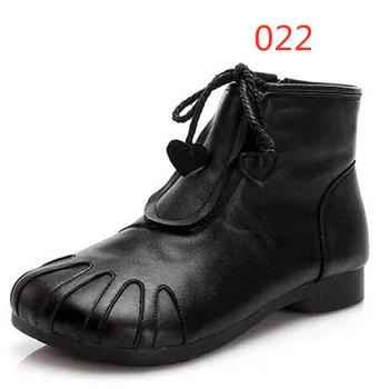 2021 Нови класически ретро Зимни Дамски Кожени ботуши от телешка кожа на Първия слой, Модни Памучен Обувки, обувки с дебел ток, Топла къси Ботуши