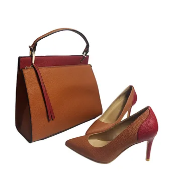 Топ кафяви дамски обувки на висок ток и чанта в тон с лек ток, удобни дамски обувки и чанти, комплекти приятно стил 36-43