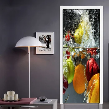 Плодове 3D Стикер На Вратата Кухня Художествена Рисувани от PVC, Водоустойчив Фотообои Модерна Всекидневна Украса Врати 3D Стенно Покритие