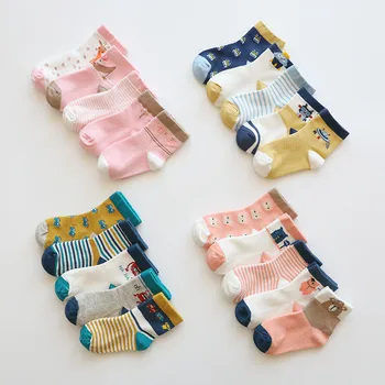 5 двойки/компл., Висококачествени памучни чорапи за новородено, Чорапи за най-малките с красиви мультяшными животни, Топли Детски Чорапи за есен-зима от 1 до 5 години