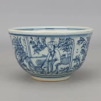 Китайски античен Порцелан Минг wanli управление на капиталови синьо-бяла ръчно рисувани герой на купата на купата