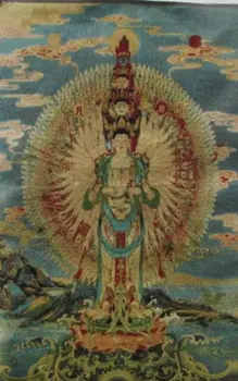 Златната коприна бродерия тханка екзорсизъм ръчно гуаньинь в Тибет и Непал