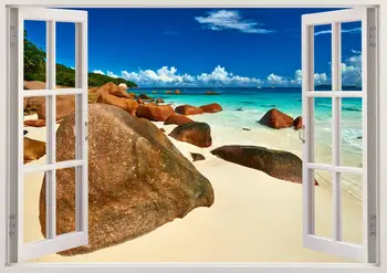 Плажната стенни 3D стикер на прозореца на тропическа пясъчна vinyl стикер на стената за спалня, дизайнерска идея, цветни бряг, голямо стенно изкуство за живеене
