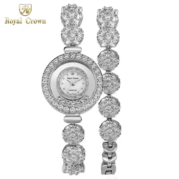 Кубичен Циркон Дамски Часовник Royal Crown Часовници Са Най-Доброто Модно Рокля На Бижута, Тъкане На Дългата Гривна Луксозен Crystal Подарък За Момичета