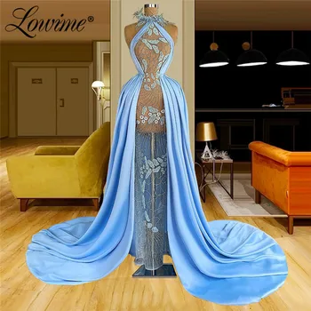 Lowime Blue Илюзия Дълги Вечерни Рокли Vestido 2021 Русалка Вечерна Рокля Арабски Индивидуална Поръчка На Макси Рокля За Бала Robe De Soirée