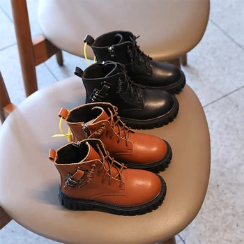 Детски обувки; Новост Есента 2021 г.; Кожени Обувки За момичета; Ежедневни Обувки За Момчета; Къси Ботуши в Британския Стил със страничен цип; Ежедневни Обувки; Прилив на