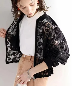 2022 Южнокорейската дамски Новата Есенна 2022 Дамски Модни Однотонная лейси яке с цип