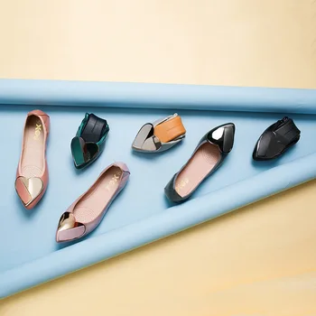 Луксозно обувки; дамски ежедневни обувки на равна подметка; модни лоферы с метален Орнамент; дамски обувки без обков с дълбоко деколте и остри пръсти; Големи Размери; Дамски обувки