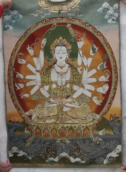 Нежна Тибетски Бродерия Будизма Гуаньинь Амитабха Буда Тханка