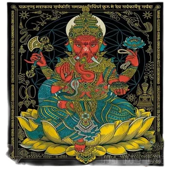 Бог Слон Гоблен Хо Iu Лили Хиндуистки Лорд Ганеша Индийски Стенни Изкуството На Мандала